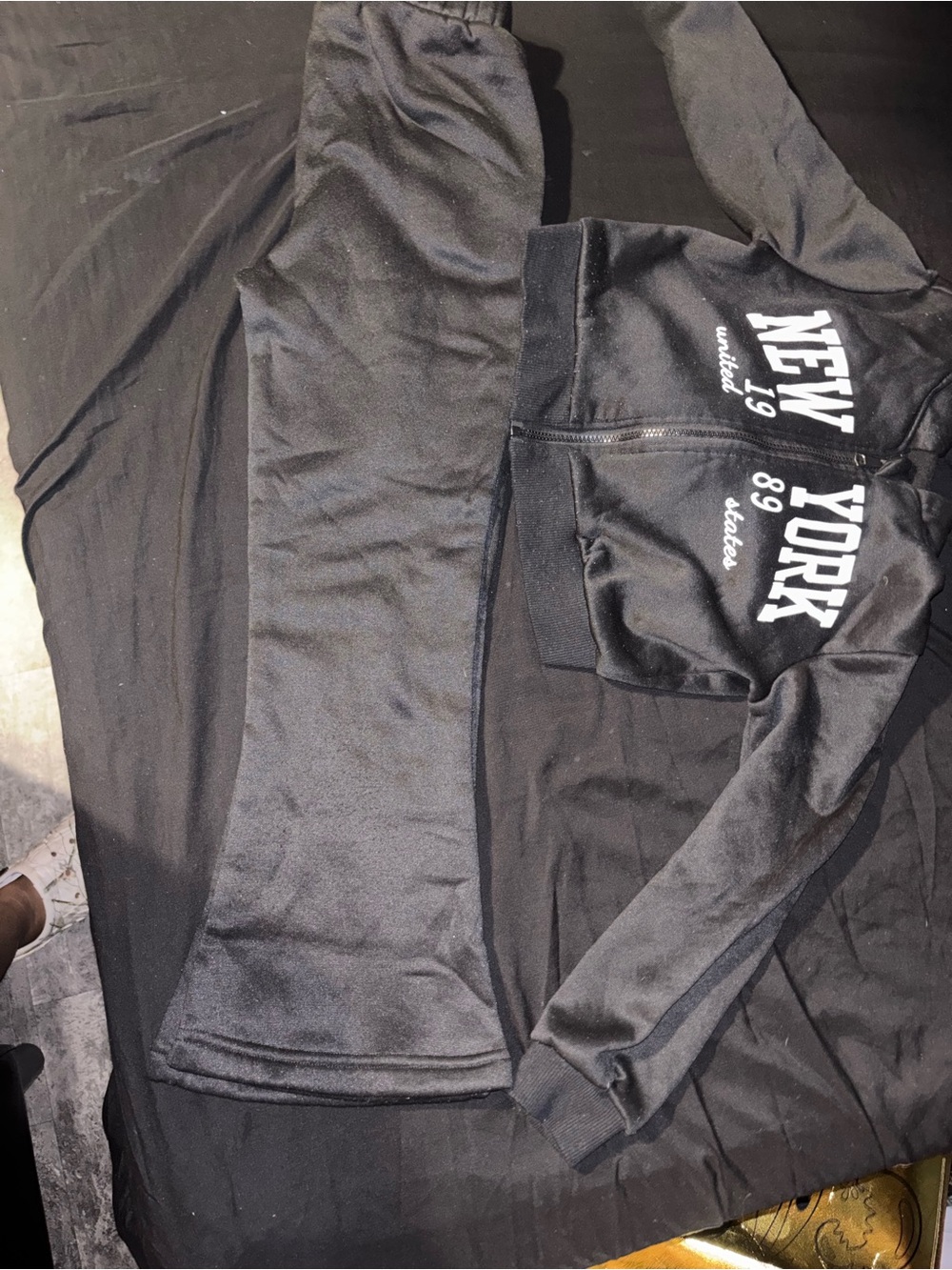Black "New York" Zip-Up Girl's Hoodie Set